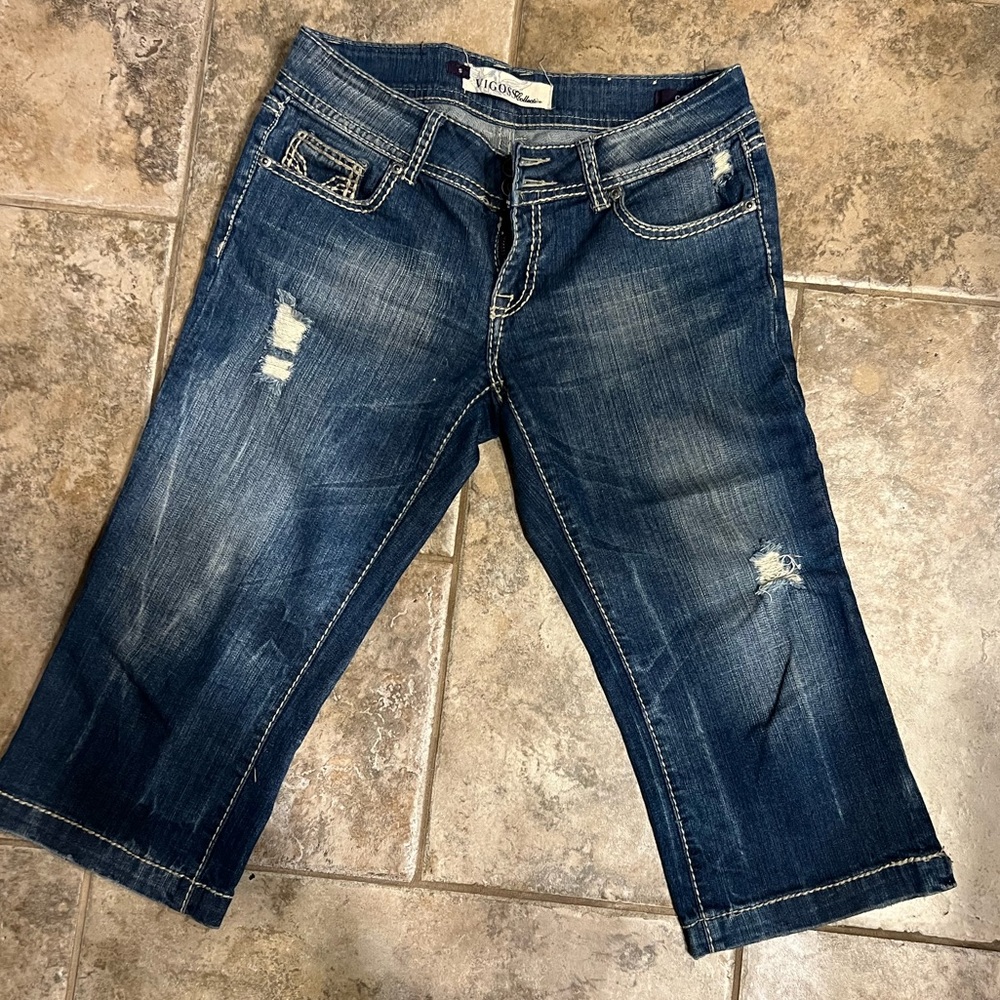 Vigoss New York Capri Jeans Size 5 Juniors Low Rise Medium Wash Blue Denim